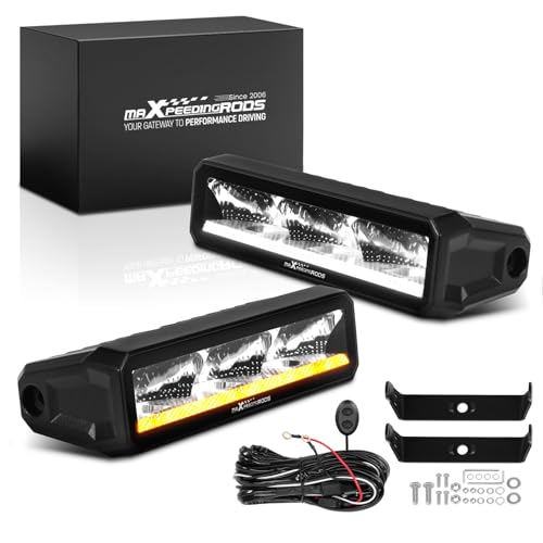 maXpeedingrods 2X 6.7 Inch 60W LED Light Bar, 6000LM Off Road Lights with Amber/White DRL, Spot Fog Lights with Wiring Harness, IP67 Waterproof Pod Lights for Jeep Truck Pickup SUV ATV UTV Motorcycle