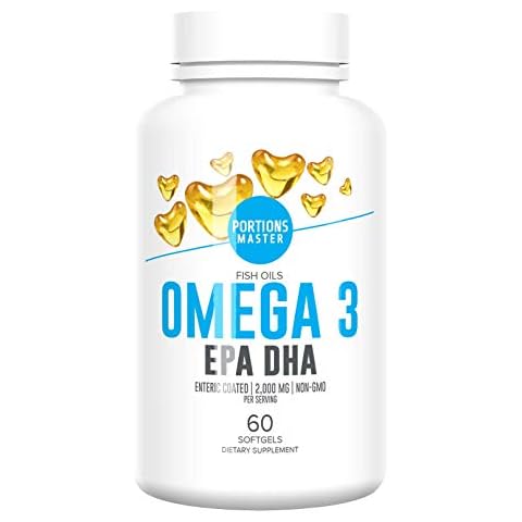 Portions Master Omega 3 Fish Oil - EPA DHA - 2000mg - Burpless, Support Heart, Brain and Eye Health - Non-GMO, No Fishy Aftertaste Cover