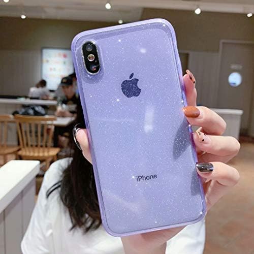 Anynve Compatible with iPhone XR Case Clear Glitter,Sparkle Bling Case [ Anti-Shock Matte Edge Bumper Design] Cute Slim Soft Silicone Gel Cover Phone Case 6.1''-Purple