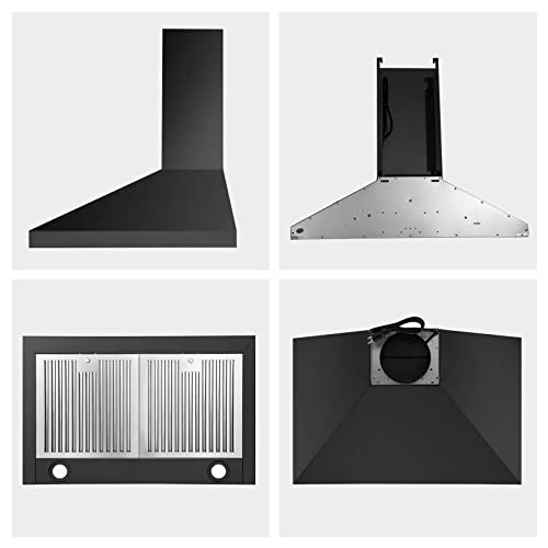 Image of SNDOAS Black Range Hood 30 Inch,Stainless Steel Wall Mounted Kitchen Hood with Touch Controls, Ducted /Ductless Convertible,Chimney-Style Stove Hood Vent for Kitchen,Baffle Filters,Black Painted Finish