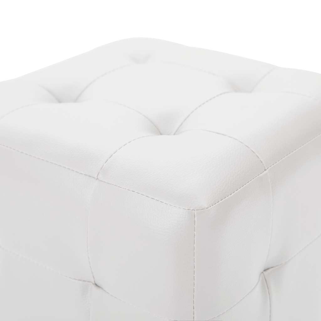 Puf Juego de 2 taburetes blancos, 30 x 30 x 30 cm, piel sintética, marco de madera, cojín de suelo, reposapiés, banco tapizado, decoración, salón, dormitorio, pasillo