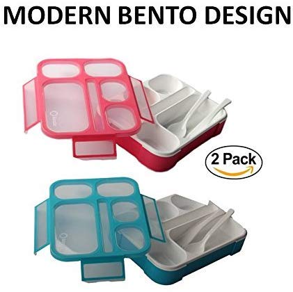 Bento Lunch Box Kids & Adult: Leakproof Lunch Containers For Boys & Girls With 6 Compartments - School, Daycare, Meal Planning Portion Control Container, Bpa-Free Boxes, Utensils, Blue & Pink Set #TOP7