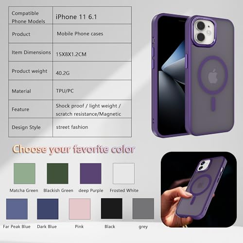 Image of Magnetic iPhone 11 case,Compatible with Magsafe, Military-Grade Protection,Slim Translucent Matte Shockproof with Anti-Scratch Anti-Fingerprint Phone Cover (deep Purple, iPhone 11)