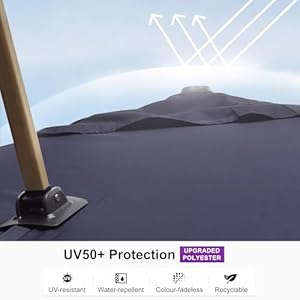 PURPLE LEAF 10 x 13 Rectangle Patio Cantilever Umbrella Large Hanging Umbrella Teak Finished Aluminum Frame Windproof Offset Outdoor Sun Umbrellas for Beach Pool Deck Navy Blue