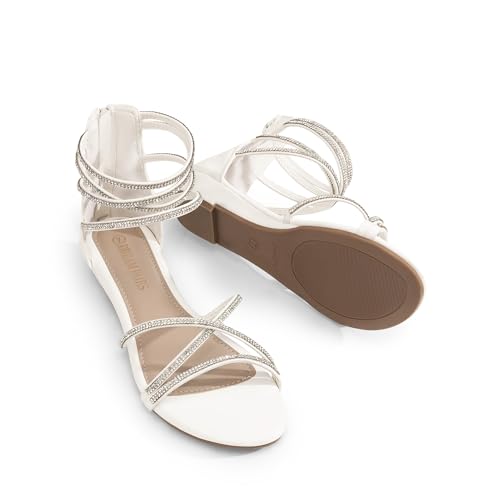 Image of DREAM PAIRS Women's Ankle Strap Flat Sandals Summer Dressy Strappy Gladiator Rhinestones Sandals