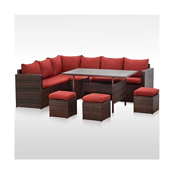 Wisteria Lane Patio Furniture Set,7 PCS Outdoor Conversation Set All Weather Wicker Sectional Sofa Couch Dining Table Chair with Ottoman