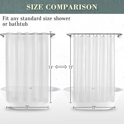Image of No Hook PEVA Shower Curtain or Liner - 8G Heavy Duty Clear Bathroom Shower Curtain No Hooks Required, Waterproof Plastic & PVC Free, Standard Size 71 x 74, Clear