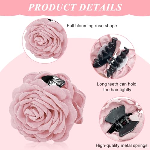 Image of PALAY 2Pcs Rose Hair Claws Clips for Women 3.5 Inch Flower Claw Clips Summer Hawaii Fashion Flower Hair Clips Women Hair Accessories - Pink & Red