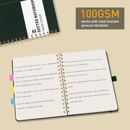 PYNEX Notizbuch A5 Dotted, Hardcover,Notebook, Notizblock Spiralbindung With 140 Blatt 100GSM, Tagebuch für Erwachsene,Schule - Dunkelgrün