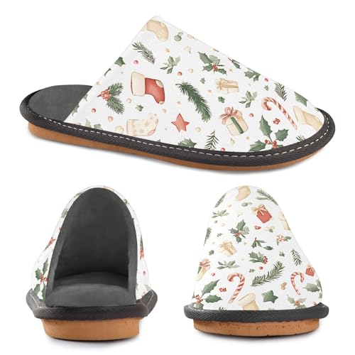 Slippers for Women Christmas Socks The Gift Pattern Soft Winter Warm Shoes Indoor Outdoor Non-Slip House Travel Slippers4