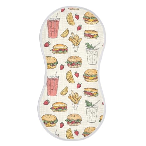 vvfelixl Sketchy Hamburger Juice Burp Cloths for Baby Boy Girls Baby Washcloths Burp Rags 1 Pack