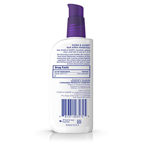 Image of Clean & Clear Essentials Dual Action Facial Moisturizer with Salicylic Acid Acne Medication to Treat Acne and Prevent Pimples, Oil Free Face Moisturizer Cream for Acne-Prone Skin, 4 oz (Pack of 2)