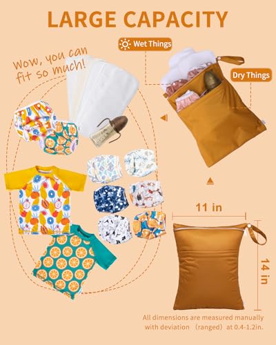 Image of Babygoal Wet Dry Bags for Baby Cloth Diapers, Washable Travel Bags, Beach, Pool, Gym Bag for Swimsuits & Wet Clothes with Two Zippered Pockets 3 Pack, 3LN20