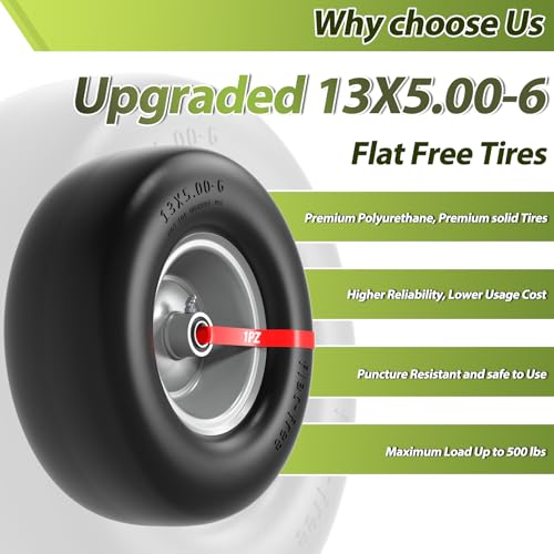 1PZ 13x5.00-6 Flat Free Lawn Mower Tire and Wheel 13x5x6 Solid Front Tires by 1PZ - Used condition - Image 4
