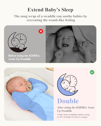 Image of Swaddle for Newborns, Baby Swaddles 0-3 Months 5-13lb, Arms Up Swaddle 0-3 Months Newborn with Moisture-Wicking Fabric, Promotes Healthy Hip Development, 2-Way Zipper & Foot Buttons, 1Pack,Blue