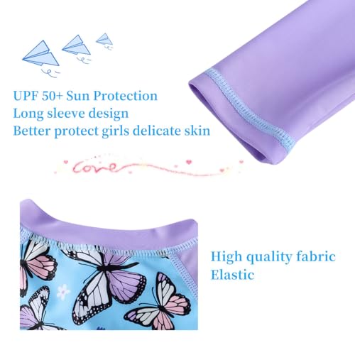Image of UMELOK Girls Long Sleeve Rash Guard One Piece Swimsuits with UV Protection Sunsuit