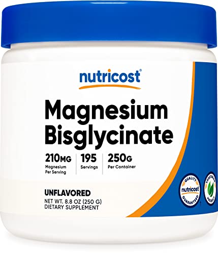 Nutricost Magnesium Bisglycinate Powder (Unflavored, 250 Grams) - Chelated Magnesium Supplement #TOP17