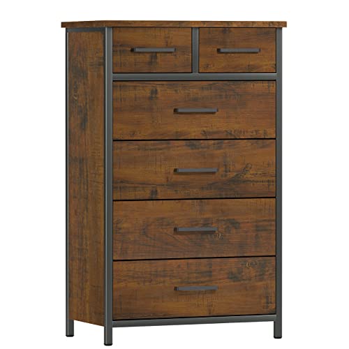 Ikeno 6 Drawer Tall Dresser With Sturdy Metal Frame, Industrial Drawer Chest For Bedroom, Clothes Storage Cabinet #TOP15