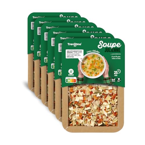 Trevijano Soupe Julienne: 6 barquettes de 100g chacune (600g de légumes déshydratés). Barquette: 8 portions de soupe mélange de carotte, pomme de terre,...