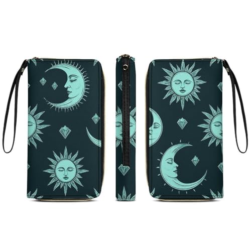 Travel Purse Fashion Design, Huge Storage Capacity Wallet With Rope, Cute Decor Purse, Long PU Zipper Wallet Trippy Sun Moon Star3