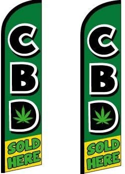 CBD Sold Here Flags Pack of 2 | 2.5 ft by 11.5 ft CBD Sold Here Flags for Business Outdoor | Feather Flags for Business | Outdoor Flags For Business (Mount and Poles are Not Included)