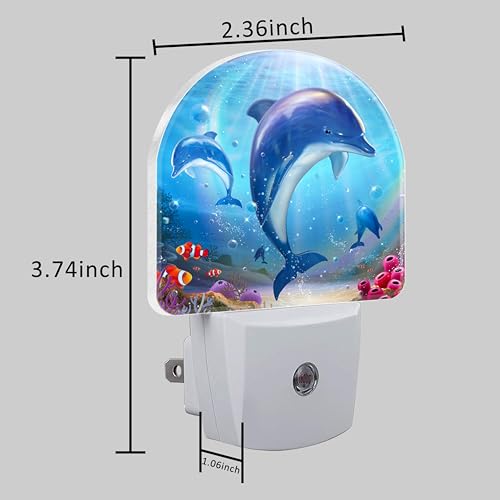 Image of Night Light for Kids Girls Boys, Cute Dolphins in Tropical Sea LED Night Light Plug into Wall with Dusk to Dawn Sensor for Room Decor, Hallway, Kitchen, Bathroom, Nursery, Stairs