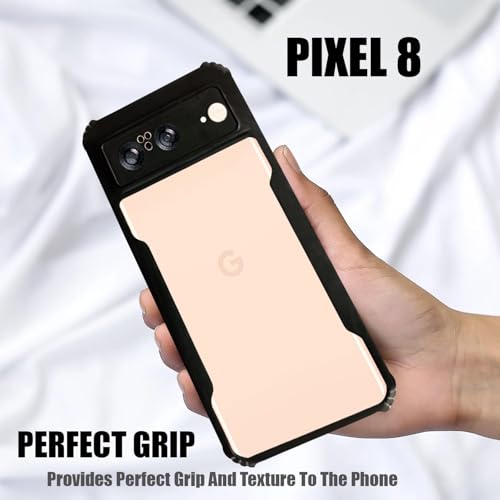 Image of AIBEX Crystal Clear Back Cover Case for Google Pixel 8 | 360 Degree Protection | Shock Proof Design | Transparent Back Cover Case (PC & TPU, Black Bumper)