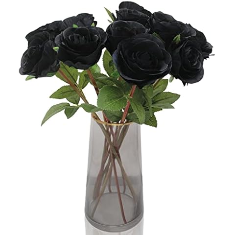 Hananona Black Artificial Roses for Flower Arrangement, 12 Pcs Silk Black Roses Bouquet for Halloween Home Decoration, Faux Black Roses for Halloween and Gothic Decoration (12, Black) Cover