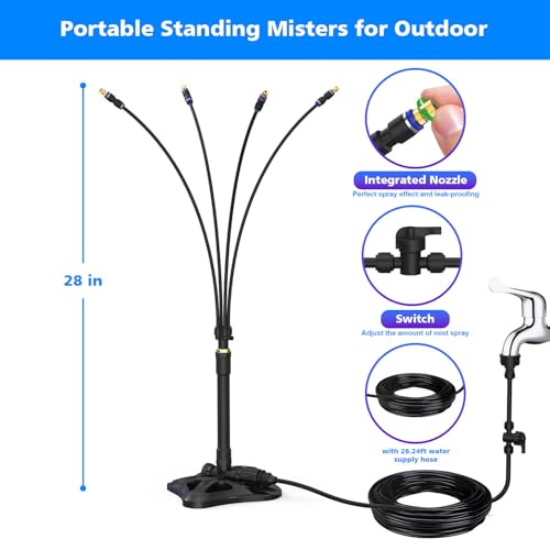 Misters for Outside Patio - Standing Mister for Cooling Outdoor, 26.2FT(8M) Portable Misting System for Garden Backyard BBQ Party Tanning Pool Beach Cooling & Water Playing