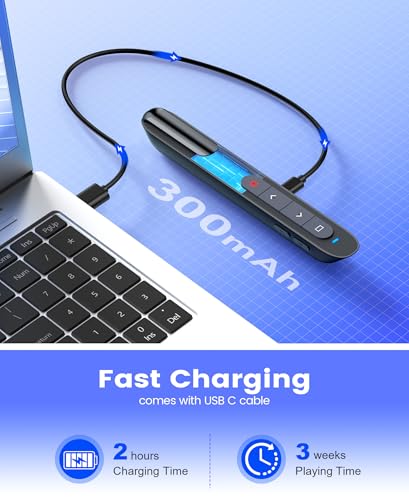 Image of Wireless Presenter with Red Light, 2.4G USB & Bluetooth Presentation Clicker, Rechargeable via Type-C, 165ft Range, Compatible with PowerPoint /Keynote for Windows /Mac /Linux /Android (Black)