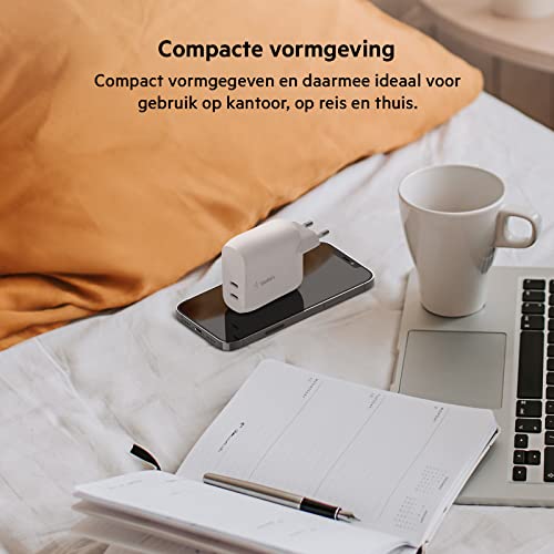 Belkin WCB006vfWH 40 W USB-C PD wandlader (twee USB-C-poorten voor 20 W Power Delivery per poort, voor het snel opladen van iPhone 12, 12 Pro, 12 Pro Max, Mini, iPad Pro, Samsung Galaxy en meer),Eén maat,wit - Afbeelding 6