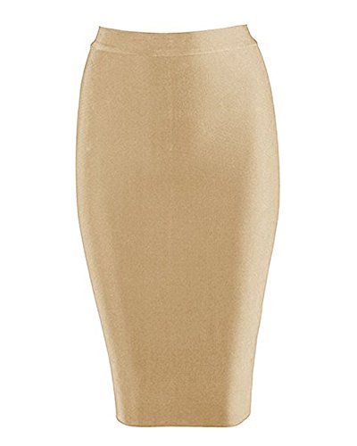 Whoinshop Damen Bodycon Röcke Hohe taille Bleistiftrock Stretch Basic Business Knielang Freizeitrock Nackt M Cover