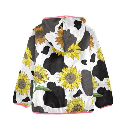 OTVEE Cow Print with Sunflowers Kids Hoodie Jacket Fall Spring Full Zip Warm Outwear Coat2