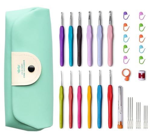 Image of KRENZ Crochet Hooks Set Ergonomic Soft Grip Rubber Handles Ergonomic Crochet Hooks Set Crochet Kits for Beginners Adults, Sister Gift