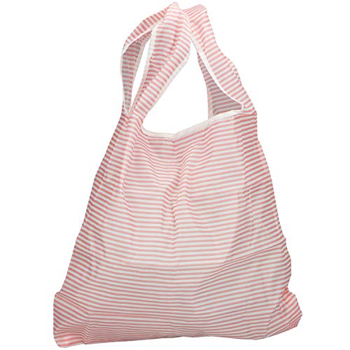 com-four® 3x Bolsa de compras plegable en diferentes colores con rayas - Estrellas y puntos de nylon - Bolsa de compras en una bolsa de transporte (03 piezas - negro. azul. rosa)