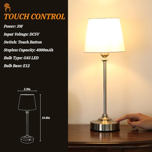 Image of Kakanuo Cordless Table Lamp Rechargeable Silver - 1 Pack 4000mAH Battery Operated Lamp for Decor, 3000K Stepless Dimming Touch Control Wireless Lamp for Bedroom, Dining Table, Counter, Living Room