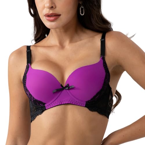 Push Up Bra for Women,Lace Bras with Underwire Cups,Comfort Padded T-Shirt Bra Add One Cup - Image 6