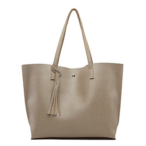 LINNUO Malas de tiracolo com borlas malas de mão de PU pele Shoppers mala de ombro de viagem de grandes mulheres (ouro, 36 * 10 * 30 cm), Ouro