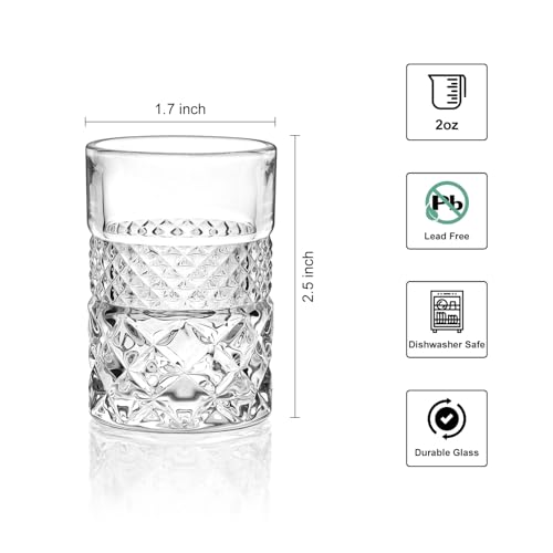 Paysky 6 Pack Heavy Base Shot Glasses Set, 2 oz Clear Shot Glasses Bulk, Tequila Shot Glass, Square Shot Glass, Espresso Shot Glass for Vodka, Whiskey, Tequila, Espressos, Liquors