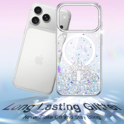 JETech Glitter Case for iPhone 17 Pro 6.3-Inch Compatible with MagSafe, Clear Cute Bling Sparkle for Women and Girls, Shiny Shockproof Magnetic Sparkly Phone Cover (Clear) by JETech - Image 3