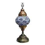 Horus Artisanat d'Égypte Lampe de table et de nuit mosaïque turque style marocain abat-jour à globe unique abat-jour de couleurs bleues [Classe d'efficacité énergétique A+++]