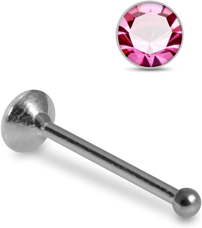 Round Crystal Stone 22 Gauge 925 Sterling Silver Ball End Nose Pin - Nose Stud - Tiny Nose Ring - Nose Piercing Body Jewelry