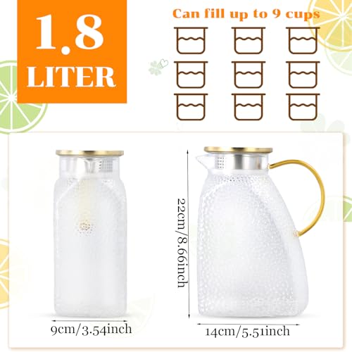 Miniatura 4 de 1,8 L 63 Oz Jarra Para Agua Cristal Borosilicato Alto, Jarra De Agua De Vidrio Con Tapa Y Asa, Jarra De Cristal Para Té Helado, Jarra Para Bebidas Frías Calientes, Jarra De Agua Para Puerta Nevera A