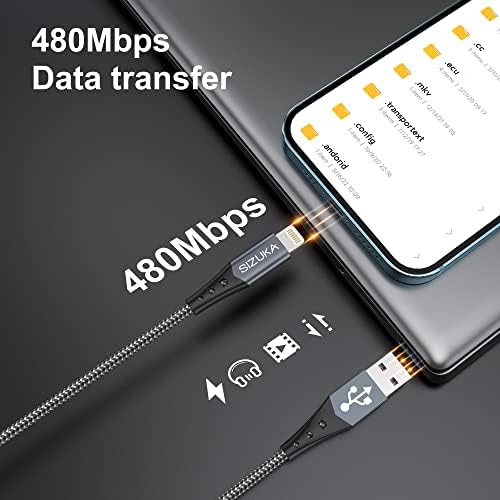 SIZUKA iPhone Charger Cable 0.5M/1.7FT 2Pack Lightning Cable iPhone Fast iPhone Charger Cable Nylon Braided Lead Charging Cable for iPhone 13 12 11 Pro Max XR XS X 8 7 6s 6 Plus 5s 5 SE