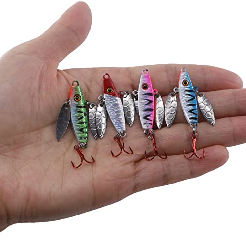 Ice Fishing Jigs Lure 4Pcs Treble Hooks Jig Head Weghited Metal Lures Spinner Blade Winter Ice Fishing Lures For Panfish Crappie Perch Pike Bluegill Sunfish #TOP2