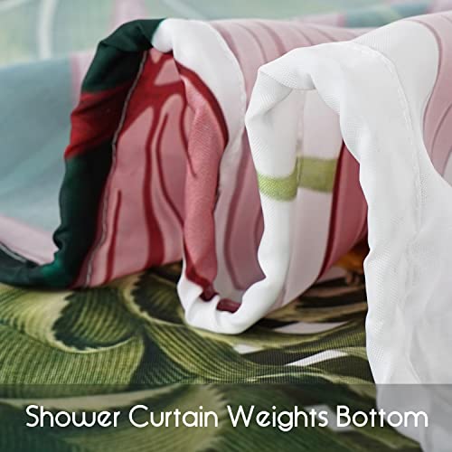 Boho Tropical Shower Curtain For Bathroom,Bohemian Pink Green Leaf Flamingo Pineapple Shower Curtain With Hooks,Nature Polyester Fabric Shower Curtains Machine Washable Waterproof Bath Decor 72" X 72" #TOP6