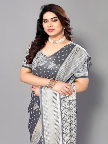 Image of Amazon Brand - Tavasya Womens Blocked Printed Daily Wear Chiffon Georgette Saree With Blouse With Blouse