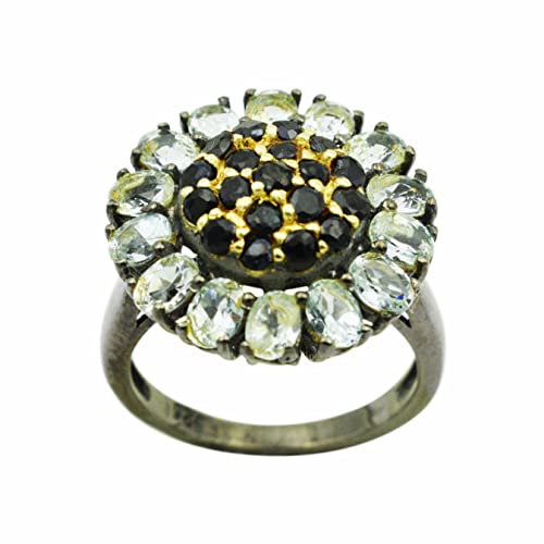 Bague en argent 925 vintage et topaze bleue naturelle pour femme