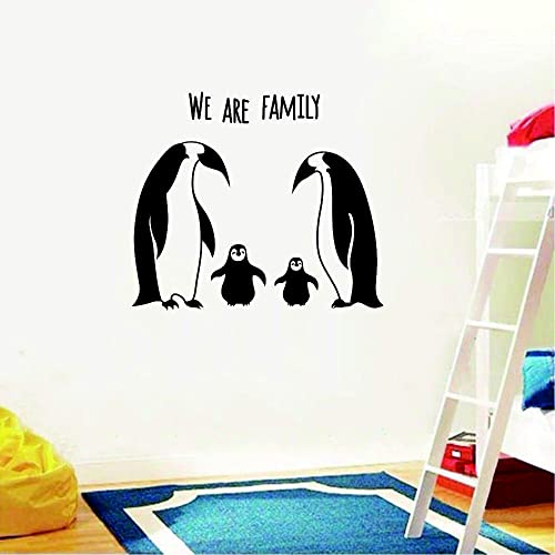 we are Family Wall Sticker Cute Penguin Family Together Wall Decor Family Tree Wall Decor Family Room Wall Decor Effect Size:22"x18"inch (Black-JWH335-penguin Family)
