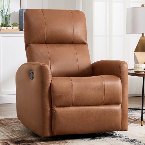 ANJ Manual Swivel Rocker Recliner, Glider Recliners with Padded Armrest and Backrest, Soft Faux Leather Nursery Rocking Recliner Chair Reclining Sofa for Living Room